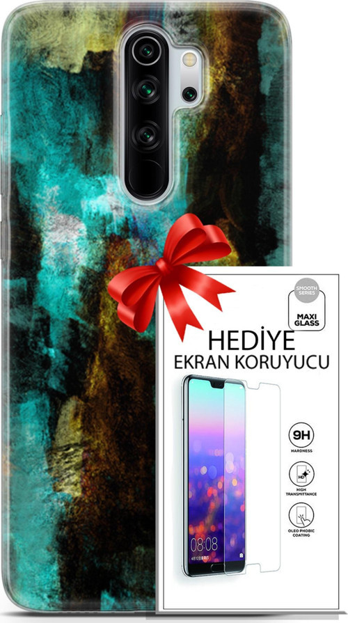 Xiaomi Redmi Note 8 Pro Kılıf Orijinal Seri Nature 12 Kahve Yeşil Tasarım Kılıf + Ekran Koruyucu