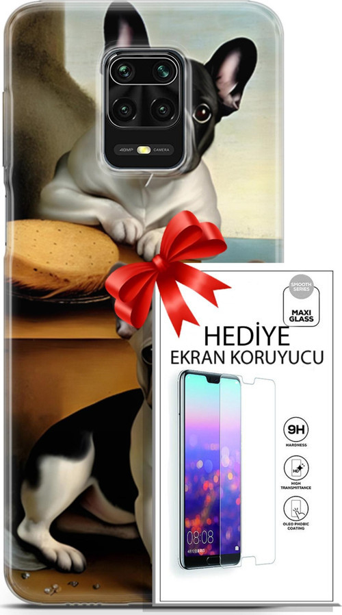 Xiaomi Redmi Note 9S Kılıf Orijinal Seri Dogs 28 Fransız Bulldog İz Bırakmayan Kılıf + Ön Ekran Koruyucu
