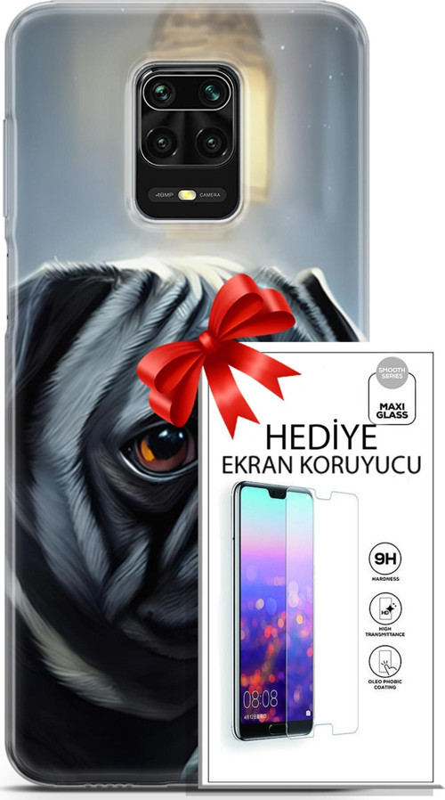 Xiaomi Redmi Note 9S Kılıf Orijinal Seri Dogs 30 Pug Kenarları Şeffaf Kapak Ve Ekran Koruyucu
