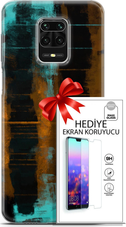 Xiaomi Redmi Note 9 Pro Kılıf Orijinal Seri Nature 05 Turkuaz Siyah Koruma Kılıfı + Ekran Koruyucu