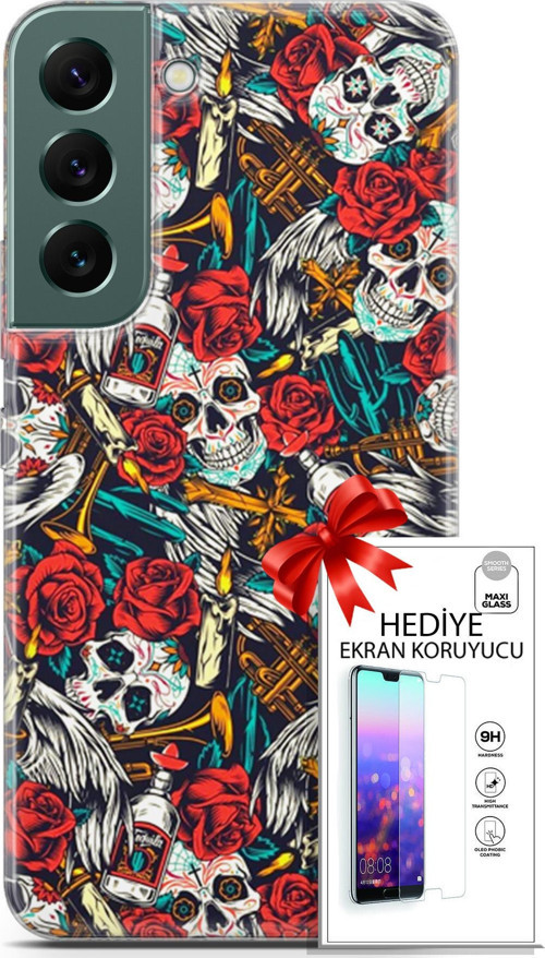 Samsung Galaxy S22 Kılıf Orijinal Seri Bounce 21 Carol Lowe Darbe Önleyici Kapak + Ön Ekran Koruyucu