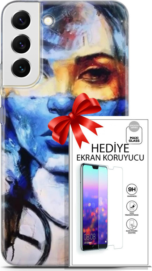 Samsung Galaxy S22 Plus Kılıf Orijinal Seri Soul 13 Mavi Sarı Case Kapak Ekran Koruyucu