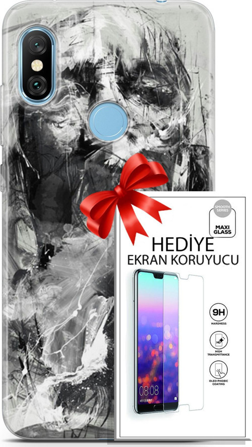 Xiaomi Redmi Note 6 Pro Kılıf Orijinal Seri Soul 30 Siyah Beyaz Kenarları Şeffaf Kapak Ve Ekran Koruyucu