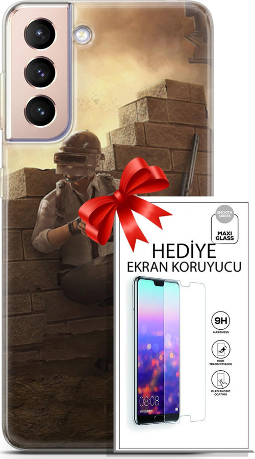 Samsung Galaxy S21 Plus Kılıf Orijinal Seri Pubg 04 Oyun Karakterleri Silikon Kılıf + Ekran Koruyucu