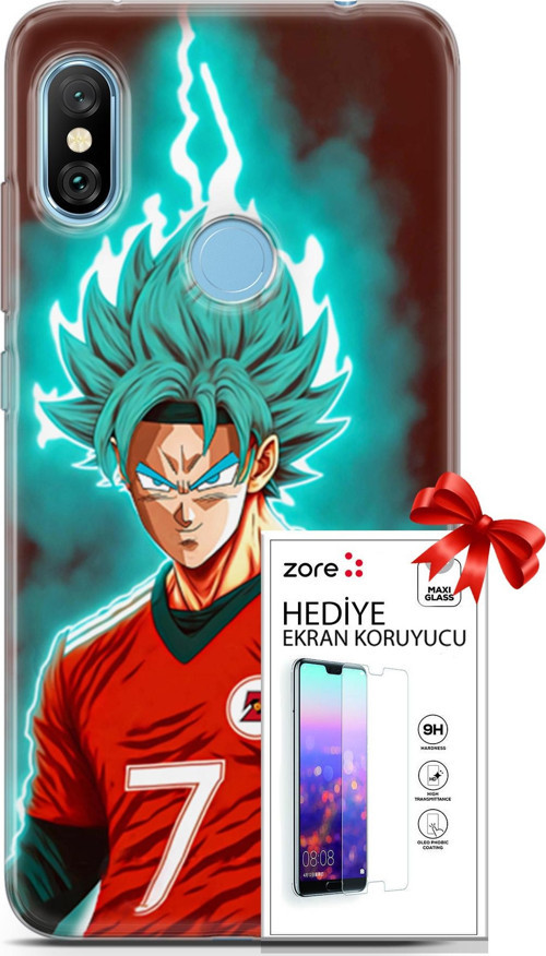 Xiaomi Redmi Note 6 Pro Kılıf Orijinal Seri Supers 04 Goku Mavi Ejderha Silikon Kılıf + Ekran Koruyucu