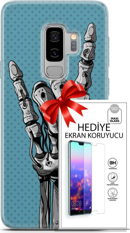 Samsung Galaxy S9 Plus Kılıf Orijinal Seri Cyberpunk 07 Robot Eli Desenli Kılıf + Ön Ekran Koruyucu