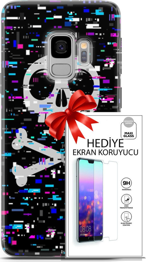 Samsung Galaxy S9 Kılıf Orijinal Seri Cyberpunk 01 Kurukafa Telefon Kılıfı + Ekran Koruyucu