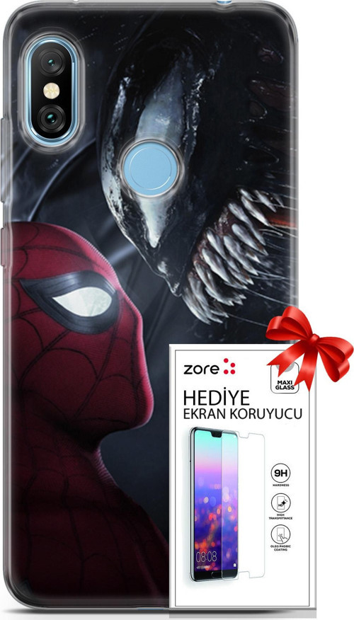Xiaomi Redmi Note 6 Pro Kılıf Orijinal Seri Supers 09 Spider-Man Vs Venom Uv Kılıf Ve Ekran Koruyucu