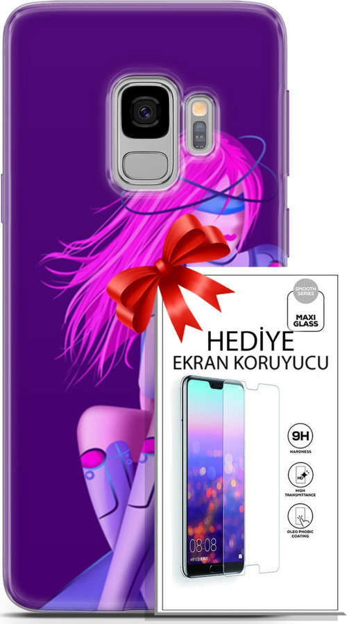 Samsung Galaxy S9 Kılıf Orijinal Seri Cyberpunk 02 Pembe Saçlı Kapak Ve Ekran Koruyucu