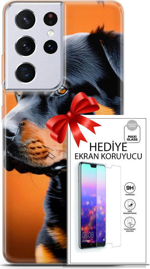 Samsung Galaxy S21 Ultra Kılıf Orijinal Seri Dogs 23 Rottweiler Telefon Kabı Ve Ekran Koruyucu