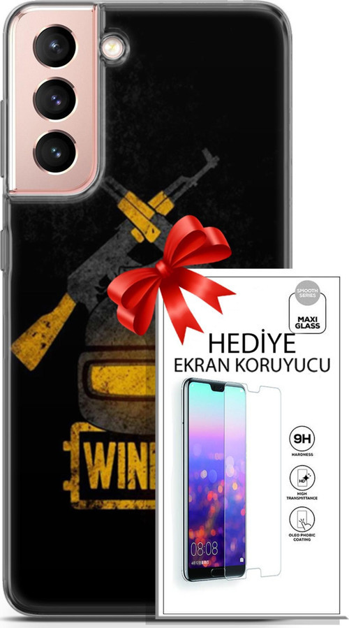 Samsung Galaxy S21 Kılıf Orijinal Seri Pubg 15 Winner Kalın Silikon + Ekran Koruyucu