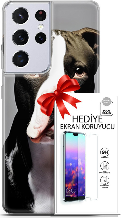 Samsung Galaxy S21 Ultra Kılıf Orijinal Seri Dogs 24 American Pitbull Darbe Emici Kılıf + Ekran Koruyucu