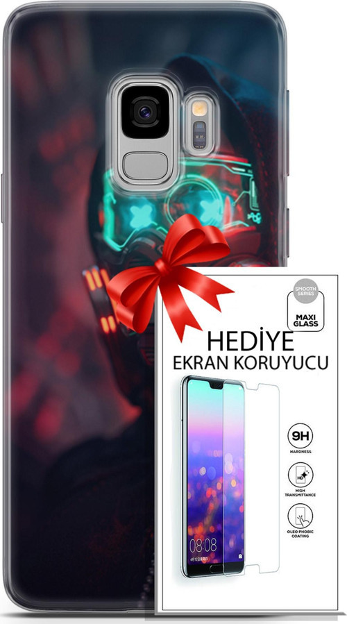 Samsung Galaxy S9 Kılıf Orijinal Seri Cyberpunk 03 Vr Maske Arka Kapak + Ekran Koruyucu