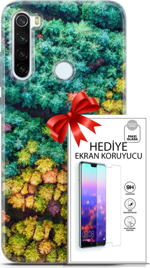 Xiaomi Redmi Note 8T Kılıf Orijinal Seri Fantasy 08 Kuşbakışı Orman Baskılı Kılıf + Ekran Koruyucu