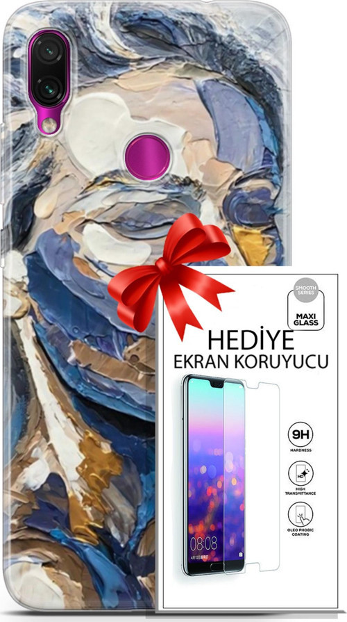 Xiaomi Redmi Note 7 Kılıf Orijinal Seri Soul 06 Mavi Yüz Koruyucu Kapak Ekran Koruyucu