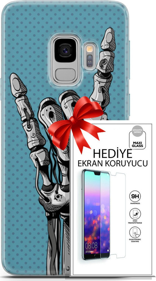 Samsung Galaxy S9 Kılıf Orijinal Seri Cyberpunk 07 Robot Eli Desenli Kılıf + Ön Ekran Koruyucu