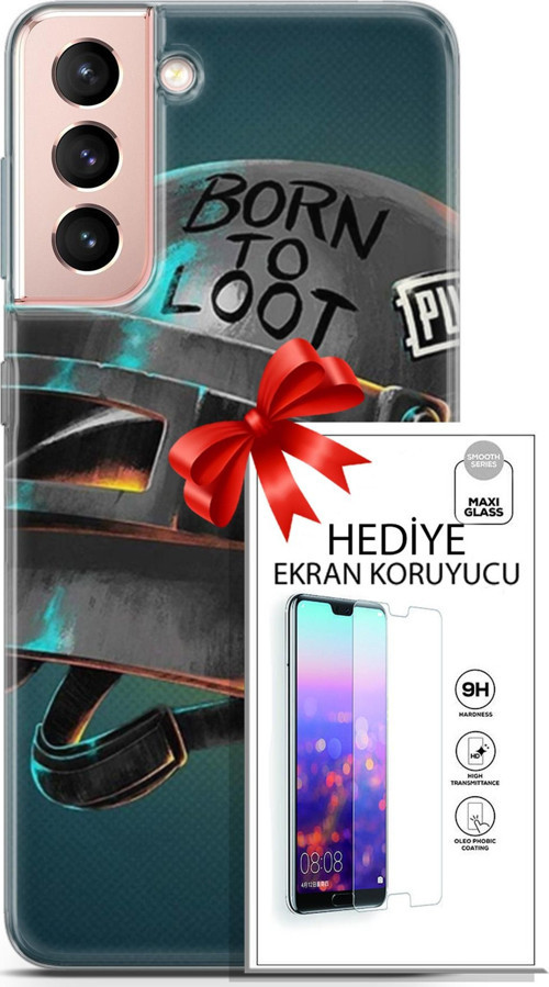Samsung Galaxy S21 Kılıf Orijinal Seri Pubg 19 Born To Loot Tam Koruma Kılıf + Ekran Koruyucu