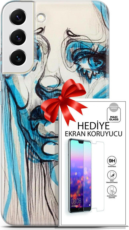 Samsung Galaxy S22 Plus Kılıf Orijinal Seri Soul 26 Hüzünlü Yüz Soft Kapak + Ekran Koruyucu