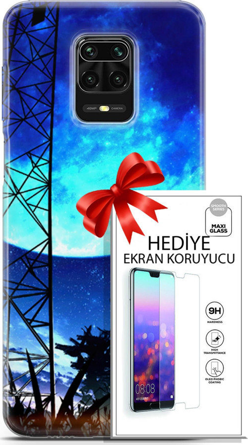 Xiaomi Redmi Note 9S Kılıf Orijinal Seri Fantasy 24 Mavi Ay Darbe Emici Kılıf + Ekran Koruyucu