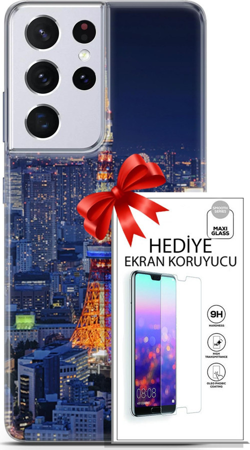 Samsung Galaxy S21 Ultra Kılıf Orijinal Seri Fantasy 02 Eyfel Kapak Ve Ekran Koruyucu