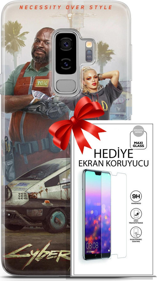 Samsung Galaxy S9 Plus Kılıf Orijinal Seri Cyberpunk 21 2077 Darbe Önleyici Kapak + Ön Ekran Koruyucu