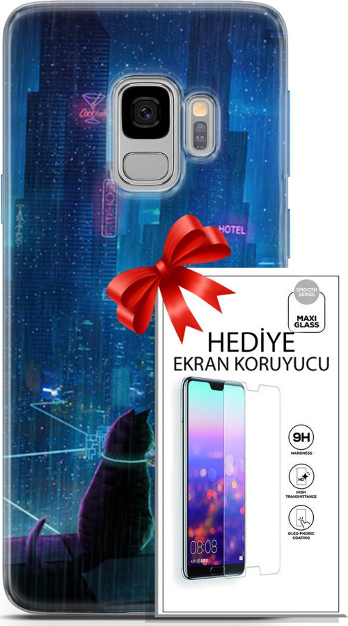 Samsung Galaxy S9 Kılıf Orijinal Seri Cyberpunk 16 Cyber Cat Hediyelik Kılıf Ve Ekran Koruyucu