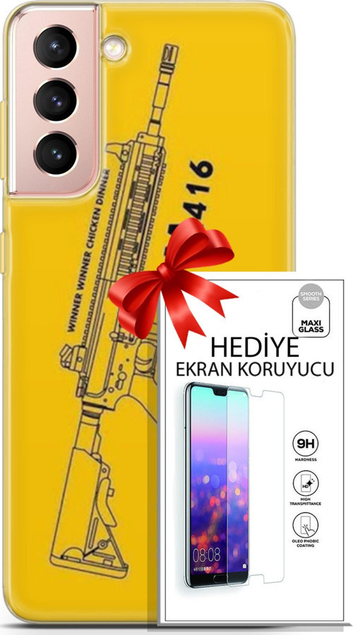 Samsung Galaxy S21 Kılıf Orijinal Seri Pubg 28 M416 İz Bırakmayan Kılıf + Ön Ekran Koruyucu