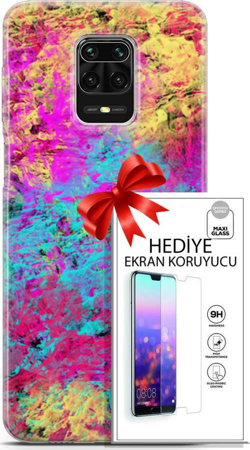 Xiaomi Redmi Note 9 Pro Kılıf Orijinal Seri Nature 29 Çok Renkli Leke Tutmaz Kapak + Ekran Koruyucu