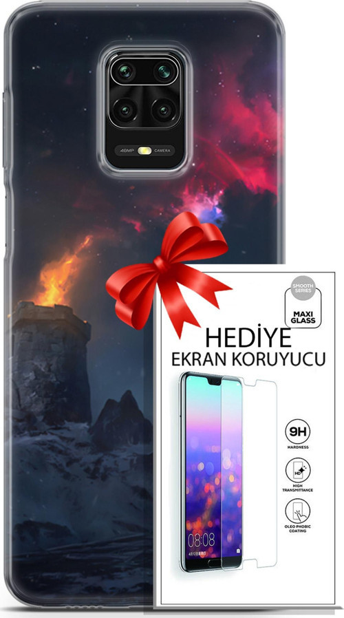 Xiaomi Redmi Note 9S Kılıf Orijinal Seri Fantasy 28 Kuzey Işıkları İz Bırakmayan Kılıf + Ön Ekran Koruyucu
