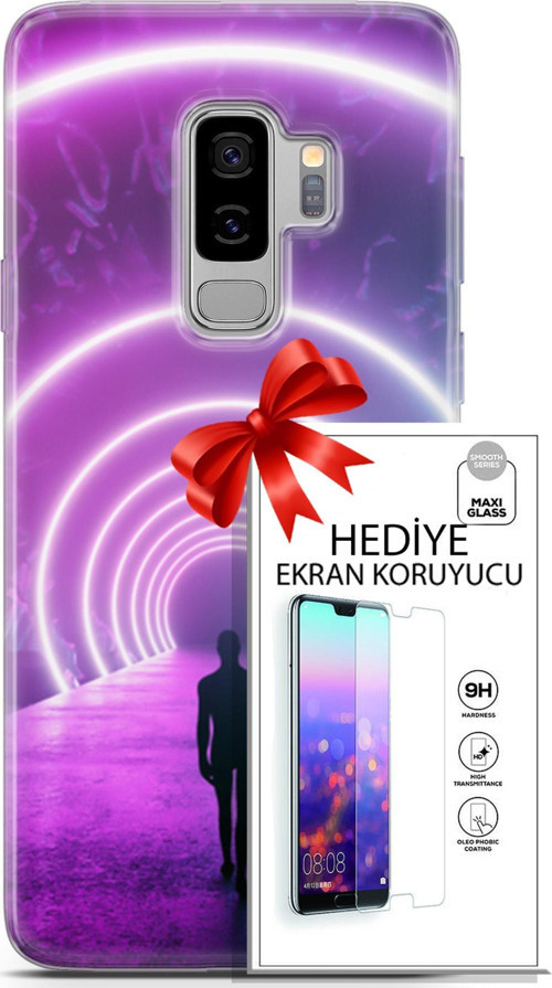 Samsung Galaxy S9 Plus Kılıf Orijinal Seri Cyberpunk 26 Daire Neon Soft Kapak + Ekran Koruyucu