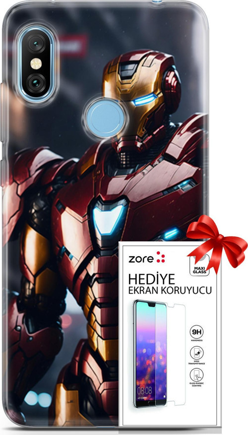 Xiaomi Redmi Note 6 Pro Kılıf Orijinal Seri Supers 23 Iron Man Telefon Kabı Ve Ekran Koruyucu