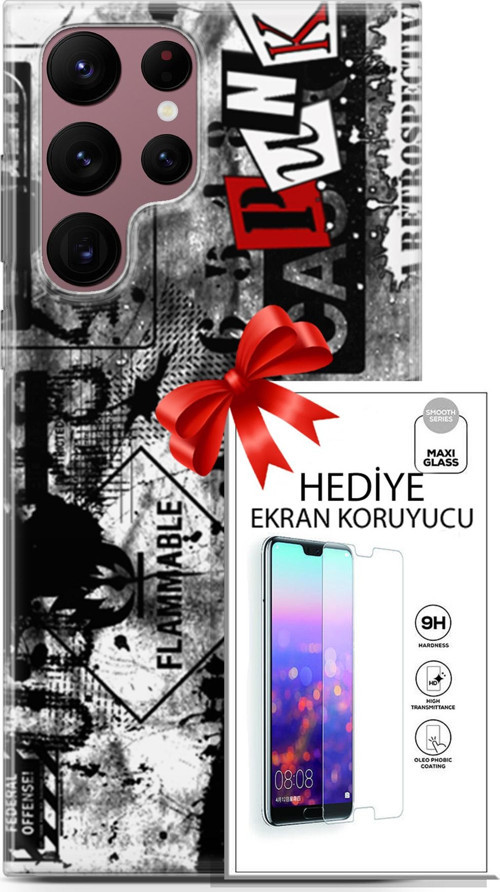 Samsung Galaxy S22 Ultra Kılıf Orijinal Seri Punky 26 Retrospective Soft Kapak + Ekran Koruyucu