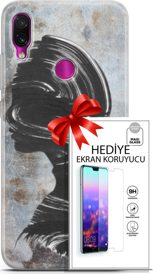 Xiaomi Redmi Note 7 Kılıf Orijinal Seri Soul 18 Silüet Parlak Kılıf + Ekran Koruyucu Full Korumak