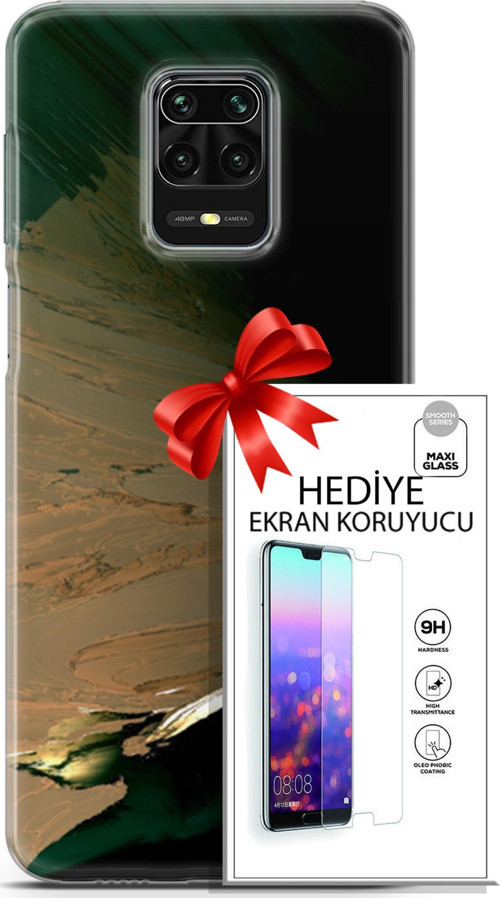 Xiaomi Redmi Note 9S Kılıf Orijinal Seri Nature 02 Yeşil Sarı Kapak Ve Ekran Koruyucu