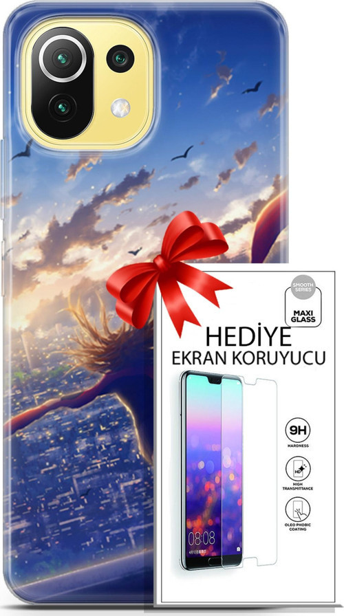Xiaomi 11 Lite 5G Kılıf Orijinal Seri Fantasy 03 Kuşlar Kız Arka Kapak + Ekran Koruyucu