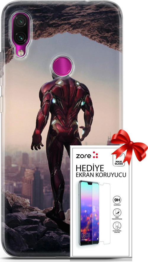 Xiaomi Redmi Note 7 Kılıf Orijinal Seri Supers 02 Iron Man Kapak Ve Ekran Koruyucu