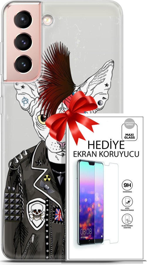 Samsung Galaxy S21 Kılıf Orijinal Seri Punky 06 Punk Kedi Sfenks Koruyucu Kapak Ekran Koruyucu