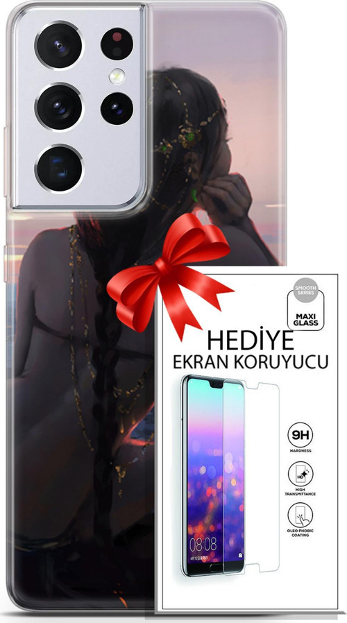 Samsung Galaxy S21 Ultra Kılıf Orijinal Seri Fantasy 25 Örgü Saç Soyulmayan Kılıf + Ekran Koruyucu F