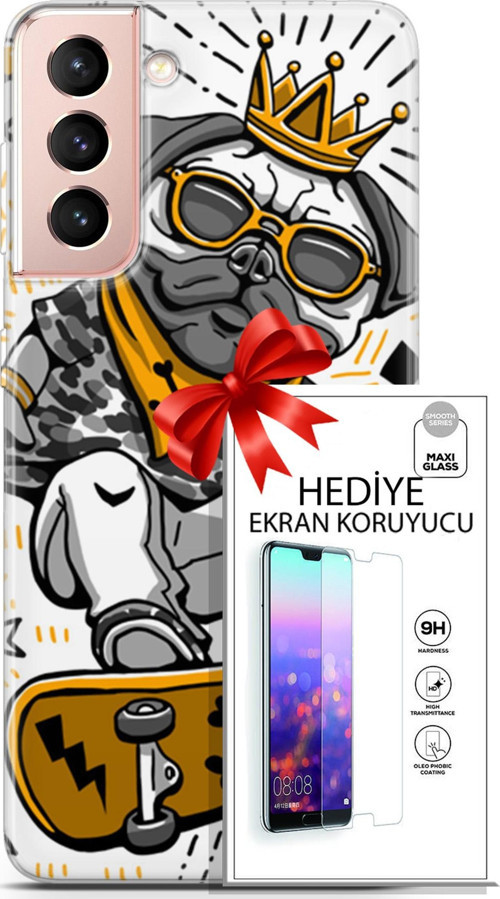 Samsung Galaxy S21 Kılıf Orijinal Seri Punky 09 Punk Pug Uv Kılıf Ve Ekran Koruyucu