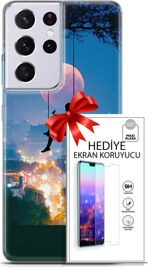 Samsung Galaxy S21 Ultra Kılıf Orijinal Seri Fantasy 30 Ay Salıncak Kenarları Şeffaf Kapak Ve Ekran Koruyucu