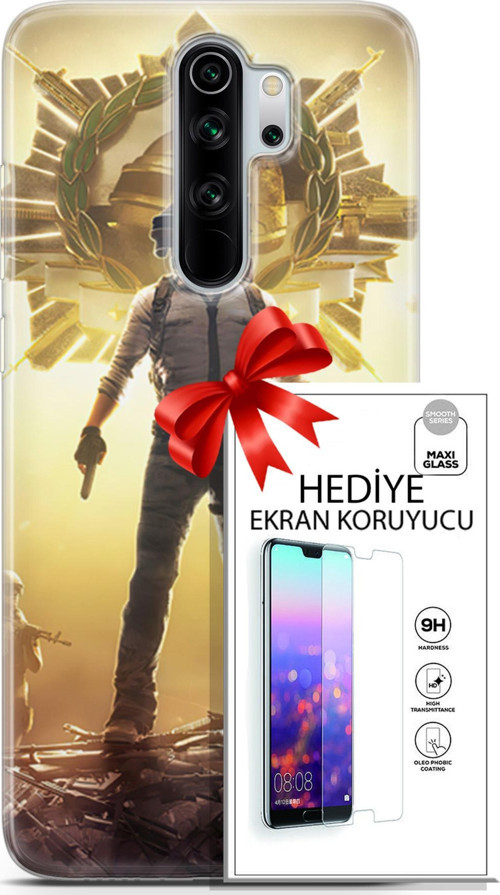 Xiaomi Redmi Note 8 Pro Kılıf Orijinal Seri Pubg 08 Kasklı Baskılı Kılıf + Ekran Koruyucu
