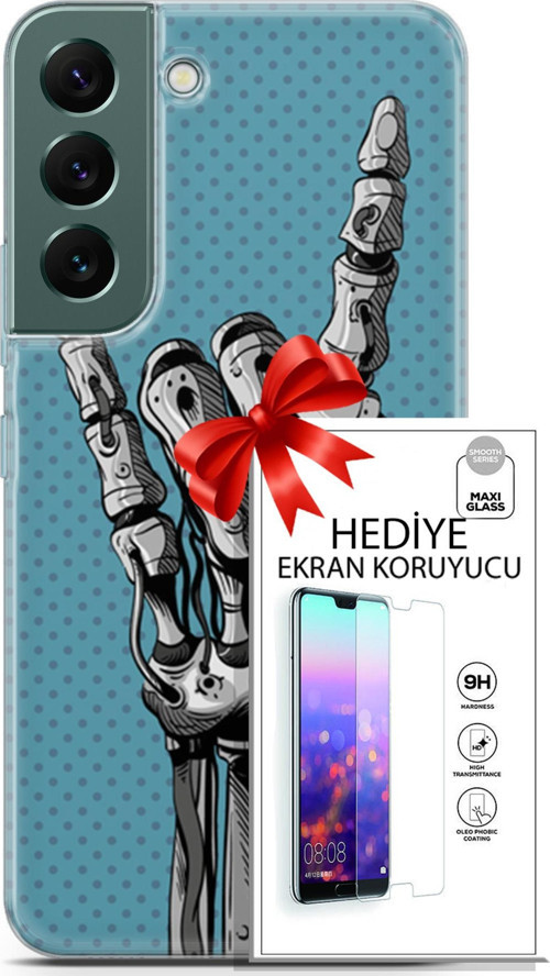 Samsung Galaxy S22 Kılıf Orijinal Seri Cyberpunk 07 Robot Eli Desenli Kılıf + Ön Ekran Koruyucu