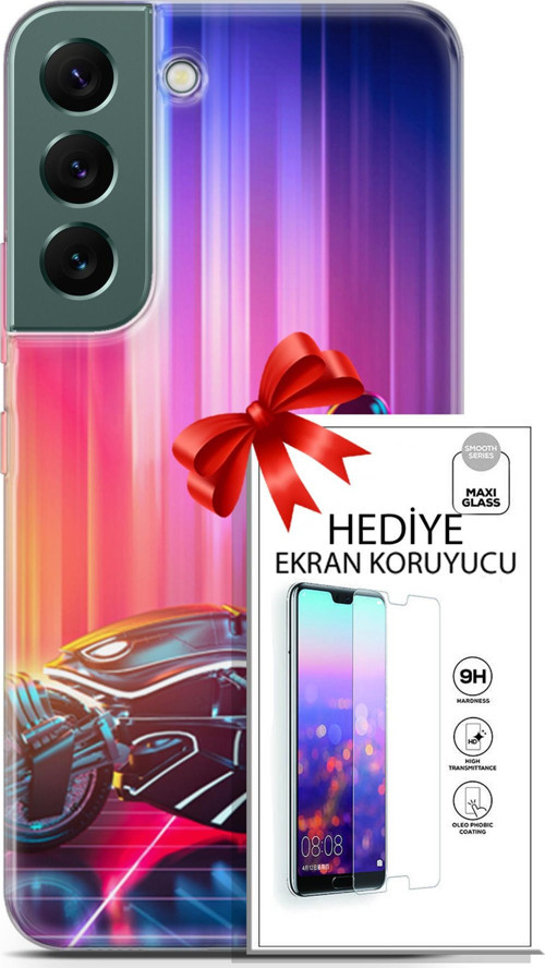 Samsung Galaxy S22 Kılıf Orijinal Seri Cyberpunk 08 Punk Motorsiklet Baskılı Kılıf + Ekran Koruyucu