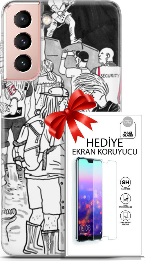 Samsung Galaxy S21 Kılıf Orijinal Seri Punky 17 Party Yumuşak Kılıf + Ekran Koruyucu