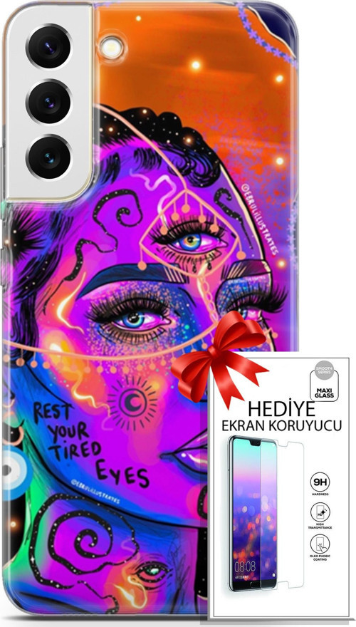 Samsung Galaxy S22 Plus Kılıf Orijinal Seri Cardano 04 Rest Your Tired Silikon Kılıf + Ekran Koruyucu