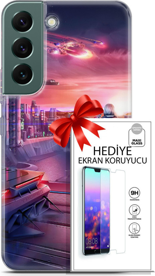 Samsung Galaxy S22 Kılıf Orijinal Seri Cyberpunk 13 Dünya Dışı Case Kapak Ekran Koruyucu