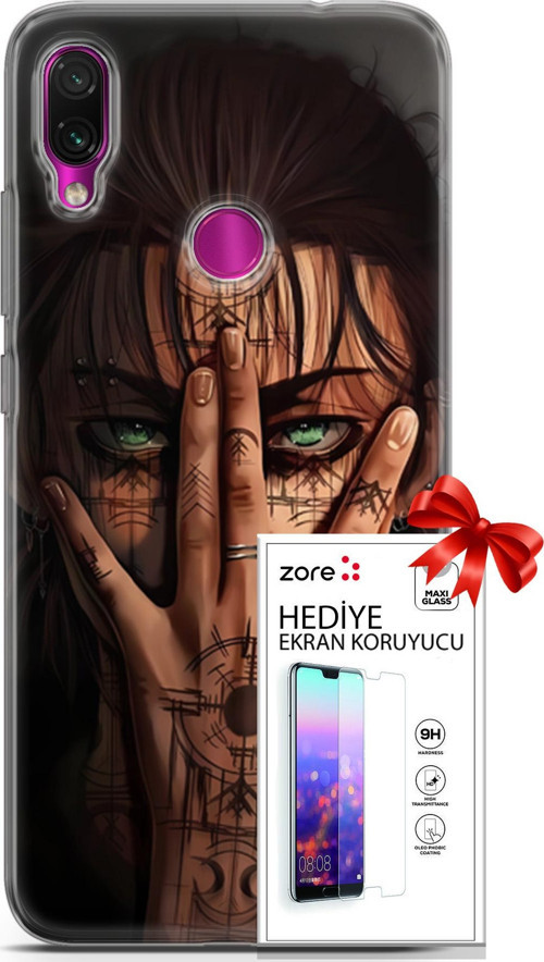 Xiaomi Redmi Note 7 Kılıf Orijinal Seri Supers 22 Eren Yeager Kap + Ekran Koruyucu