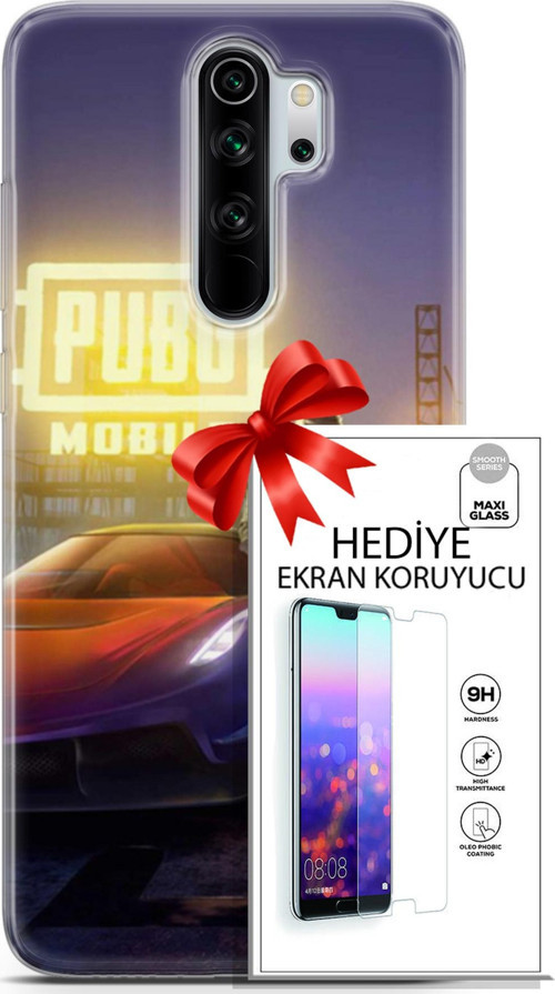 Xiaomi Redmi Note 8 Pro Kılıf Orijinal Seri Pubg 17 Arabalı Yumuşak Kılıf + Ekran Koruyucu