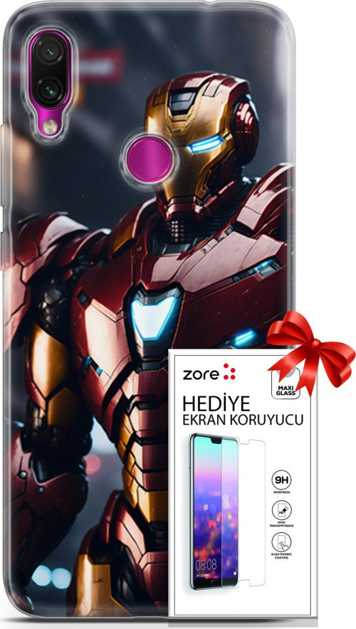 Xiaomi Redmi Note 7 Kılıf Orijinal Seri Supers 23 Iron Man Telefon Kabı Ve Ekran Koruyucu