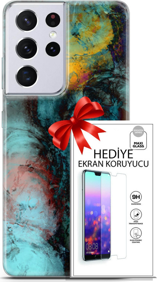 Samsung Galaxy S21 Ultra Kılıf Orijinal Seri Nature 14 Dalgalar Cover Kılıf + Ön Ekran Koruyucu